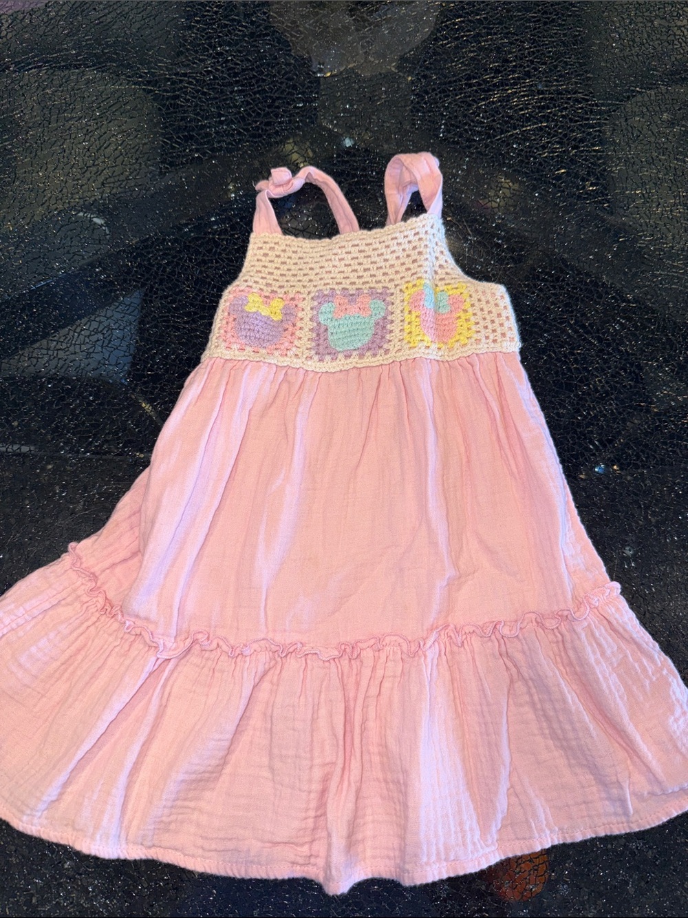 Girls' Pink Crochet Bodice Sundress with Heart Motifs
